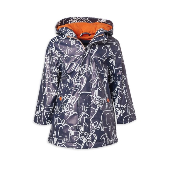 Toddler Fleece Lined Animal Printed Raincoat Jacket - Picture 2 of 8